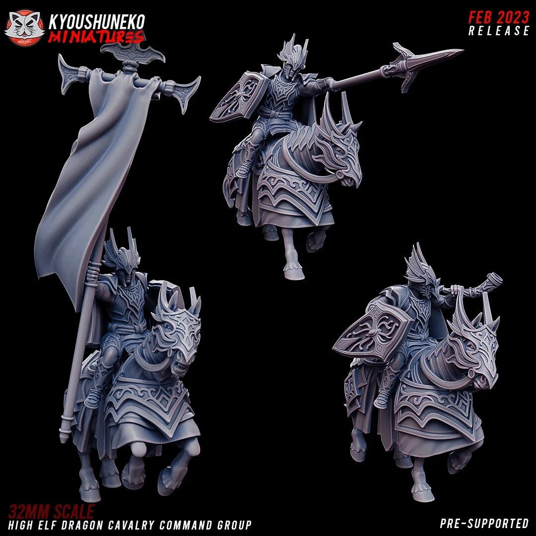 High Elf Dragon Prince Command Group (Set of 3) - 28-32mm Resin Tabletop Min