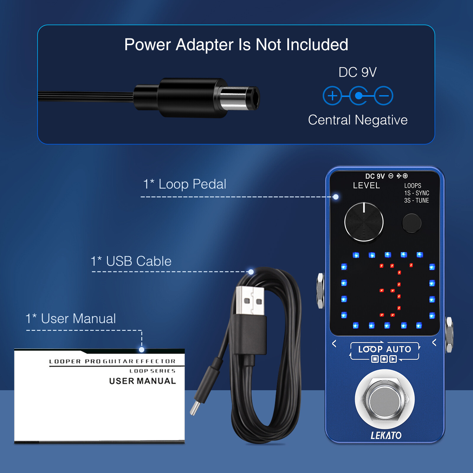 LEKATO Guitar Looper Pedal with Tuner & LED Screen, SYNC Recording Function