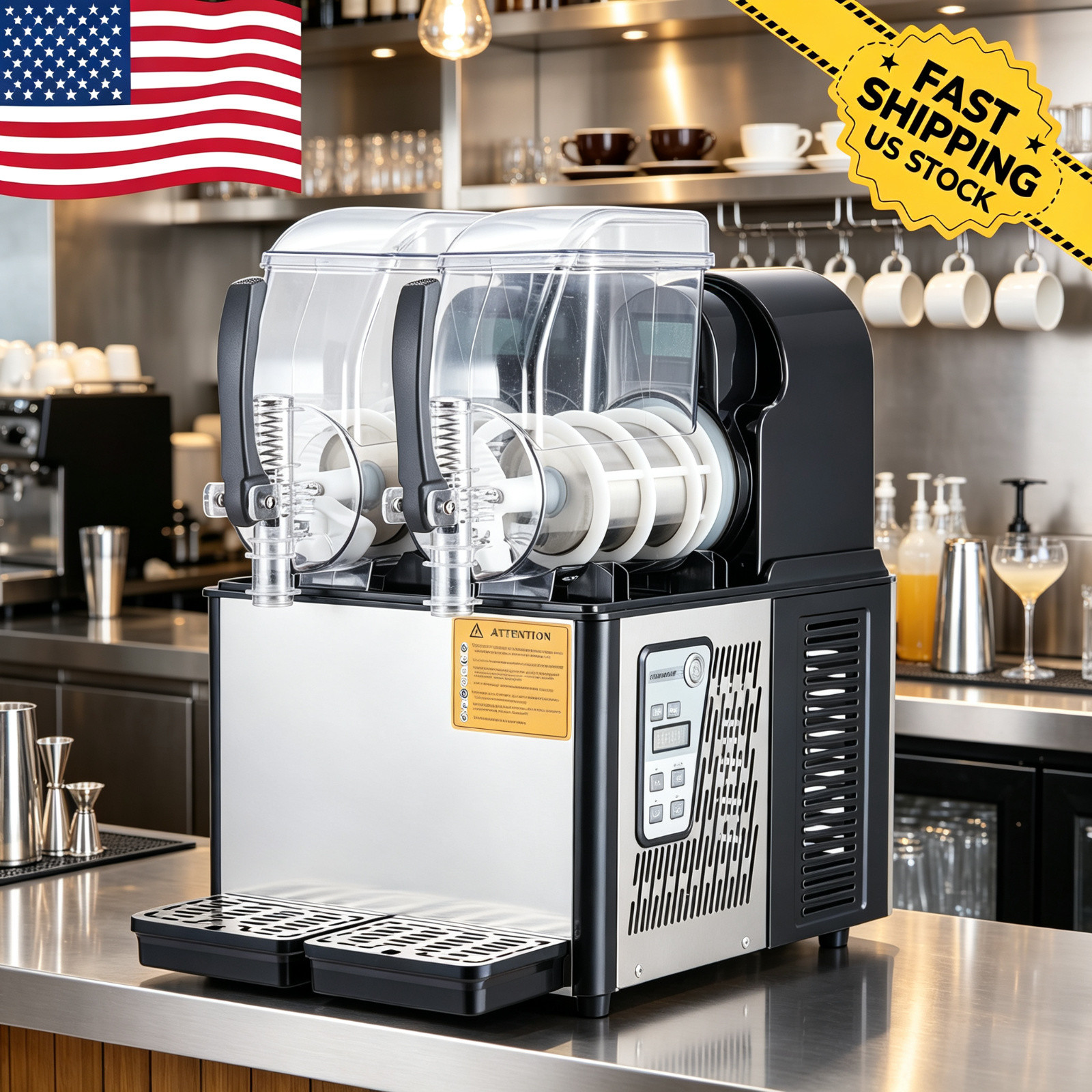High-Capacity Dual-Tank Slushie Machine 7.2L Frozen Drink Dispenser 370W