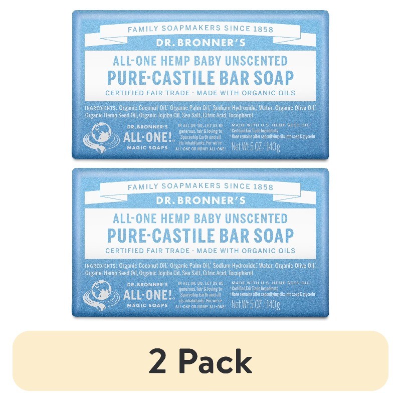 (2 pack) Dr. Bronner's Magic Bar Soap ,Baby Unscented -5 oz-for face,body, hands