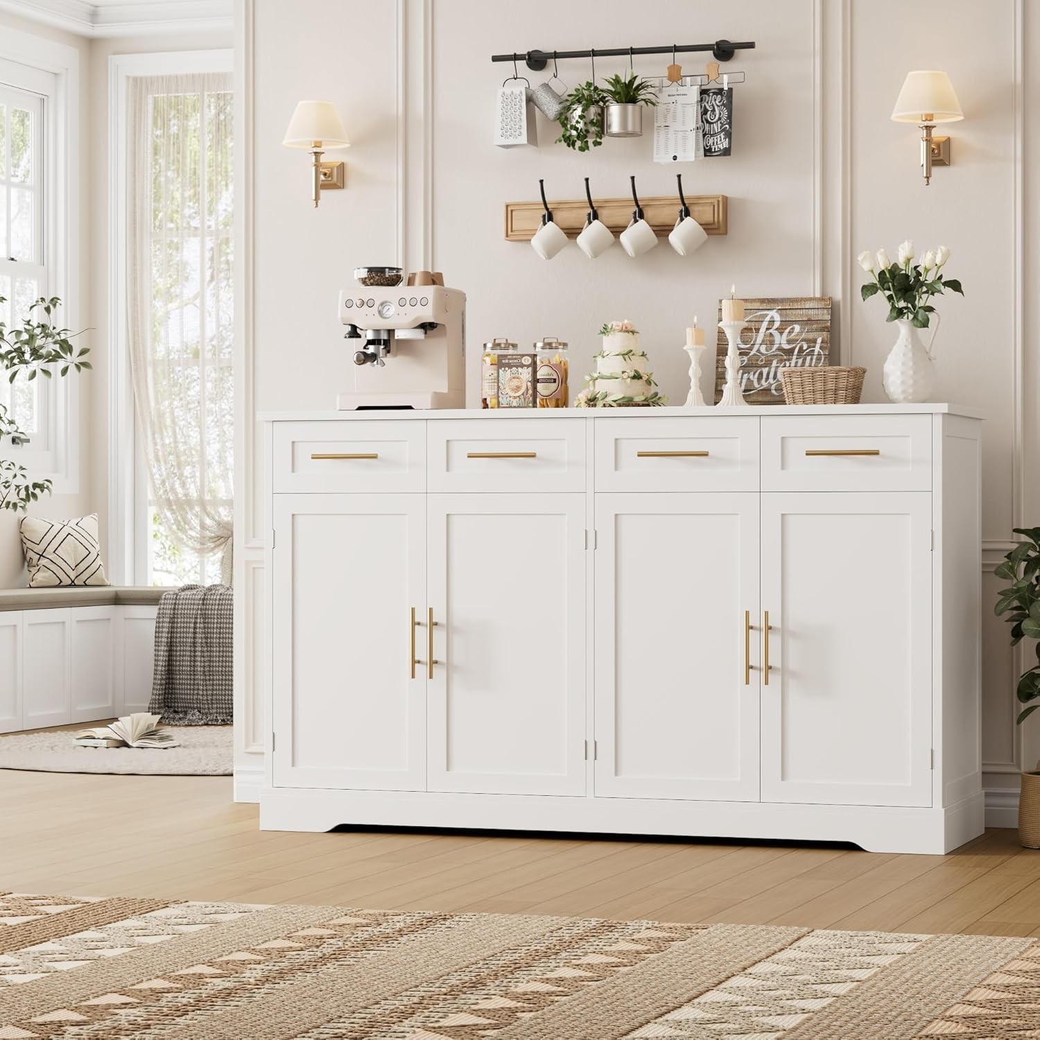 HOSTA 60" Lar Buffet Sideboard with Stora, 36" Tall Kitchen Buffet