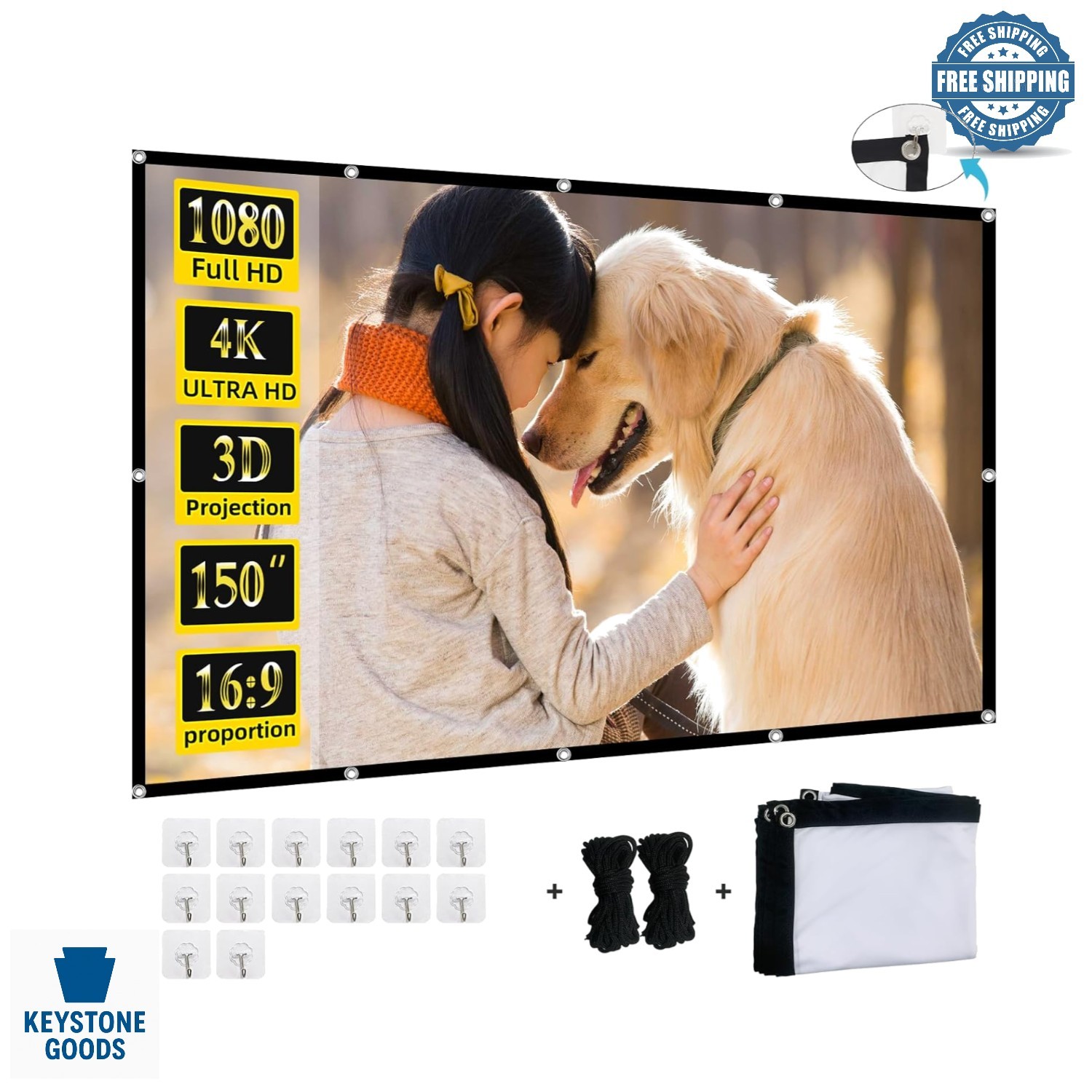 150-Inch Portable Foldable Projection Screen for Indoor & Outdoor Use