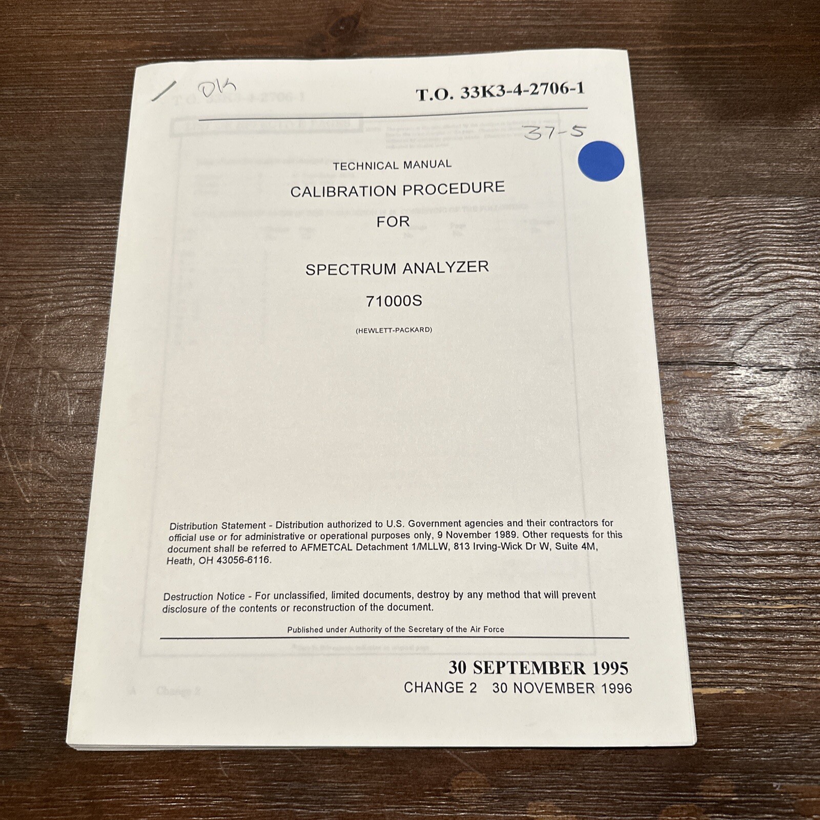 HP 71000S Spectrum Analyzer Calibration Procedure Technical Manual