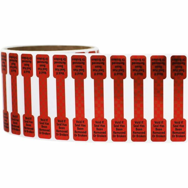 Red Metallic Tamper Evident Seal Labels | 0.5" x 2.75" Special Shape - 500 Pack