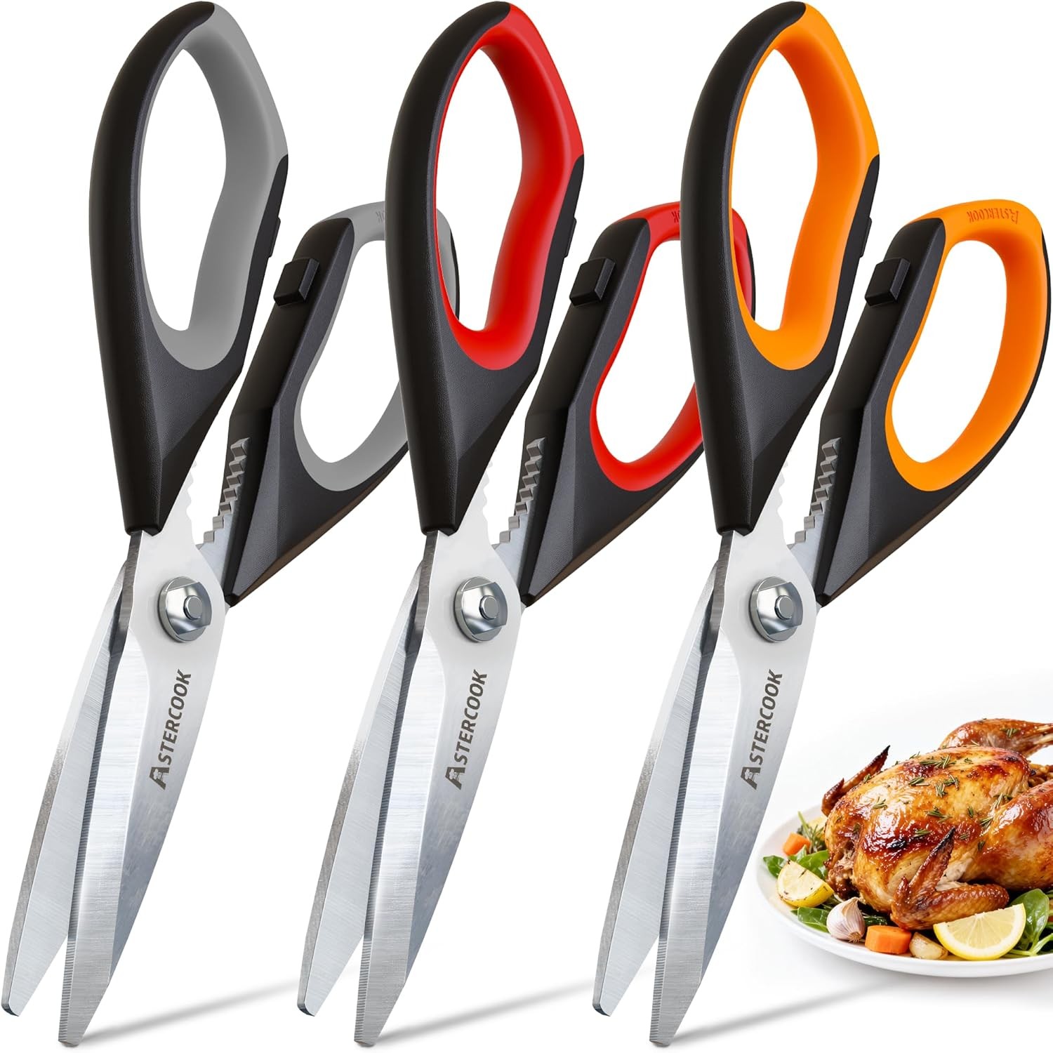 Astercook Kitchen Scissors All Purpose Heavy Duty,3 Pack Kitchen Shears Set,Stai