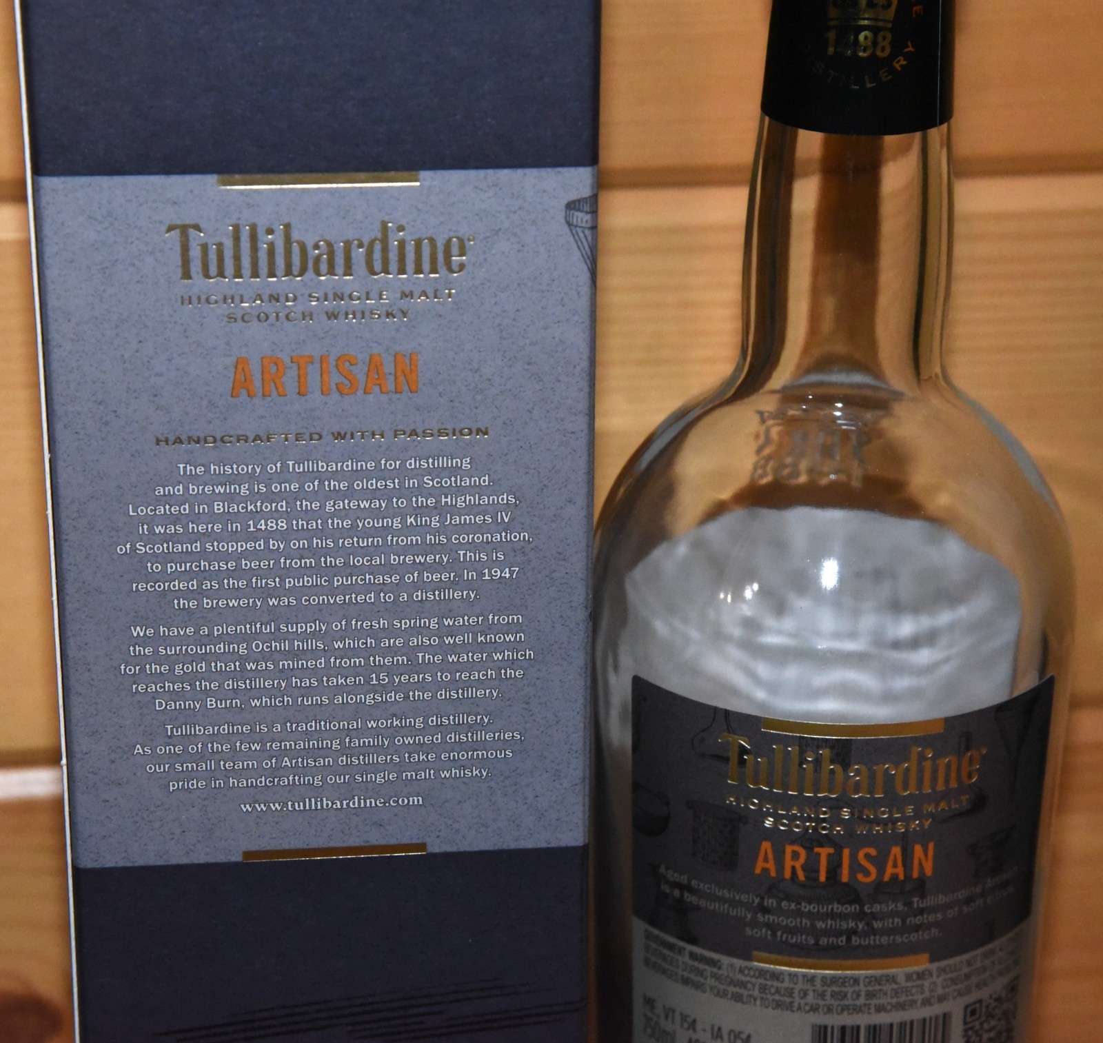 Tullibardine Artisan Highland Scotch Bottle -Empty 750ml Cork Stopper, Gift Box