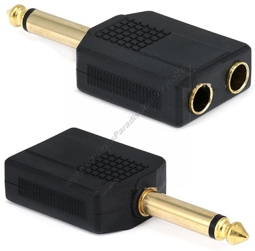 Mono 1/4"Y Splitter 1*Male~2*Female Audio/Guitar/PA/Mic Cable Adapter,6.3mm{GOLD