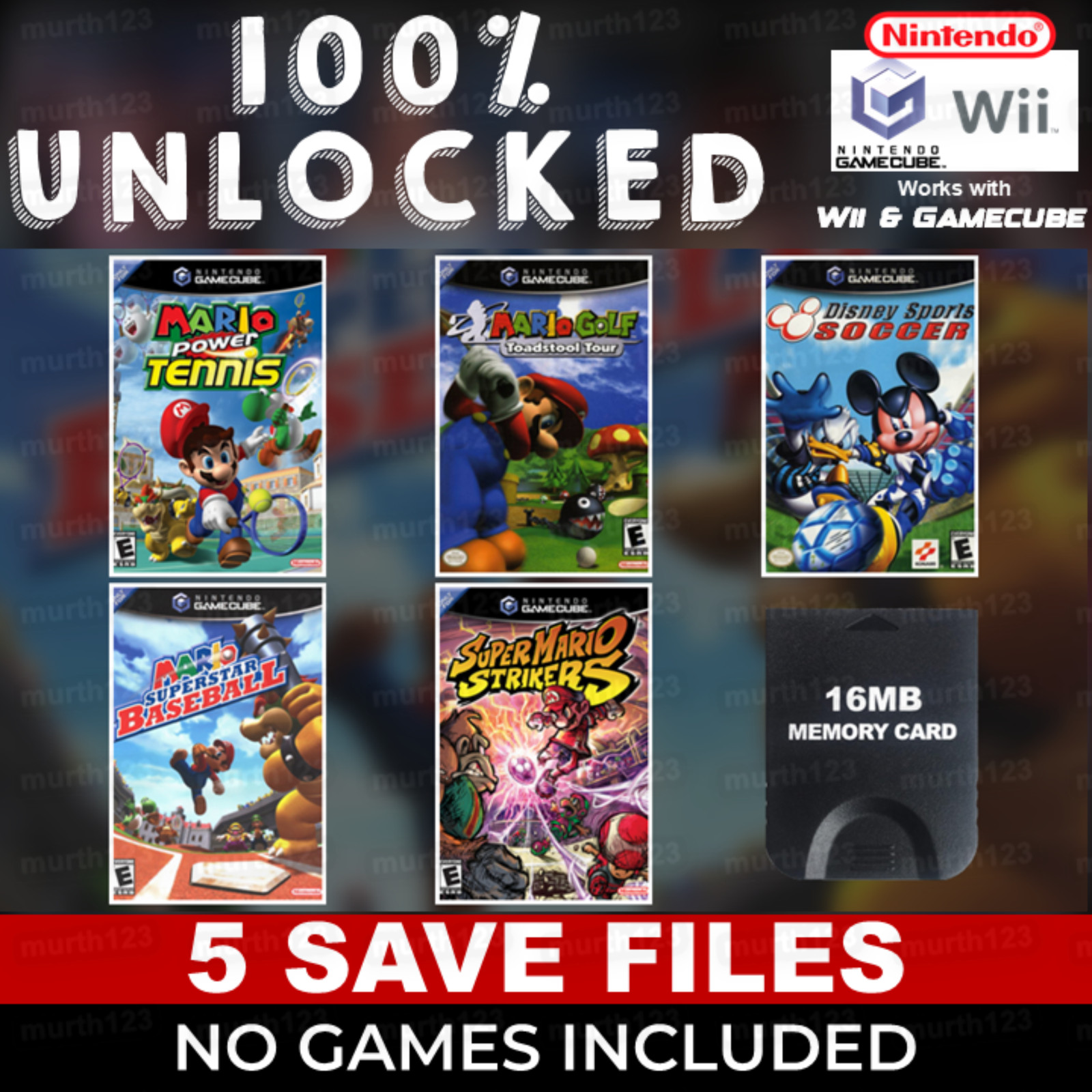 Mario Superstar Baseball Strikers Tennis Save GameCube Memory Card 100% Unlocked