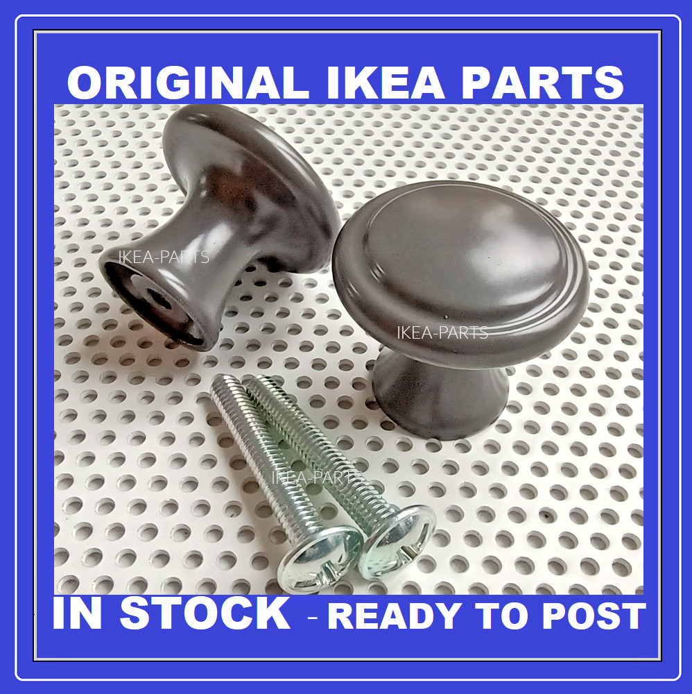 Ikea HAUGA knobs 10052019 & screws grey metal new ORIGINAL parts x2