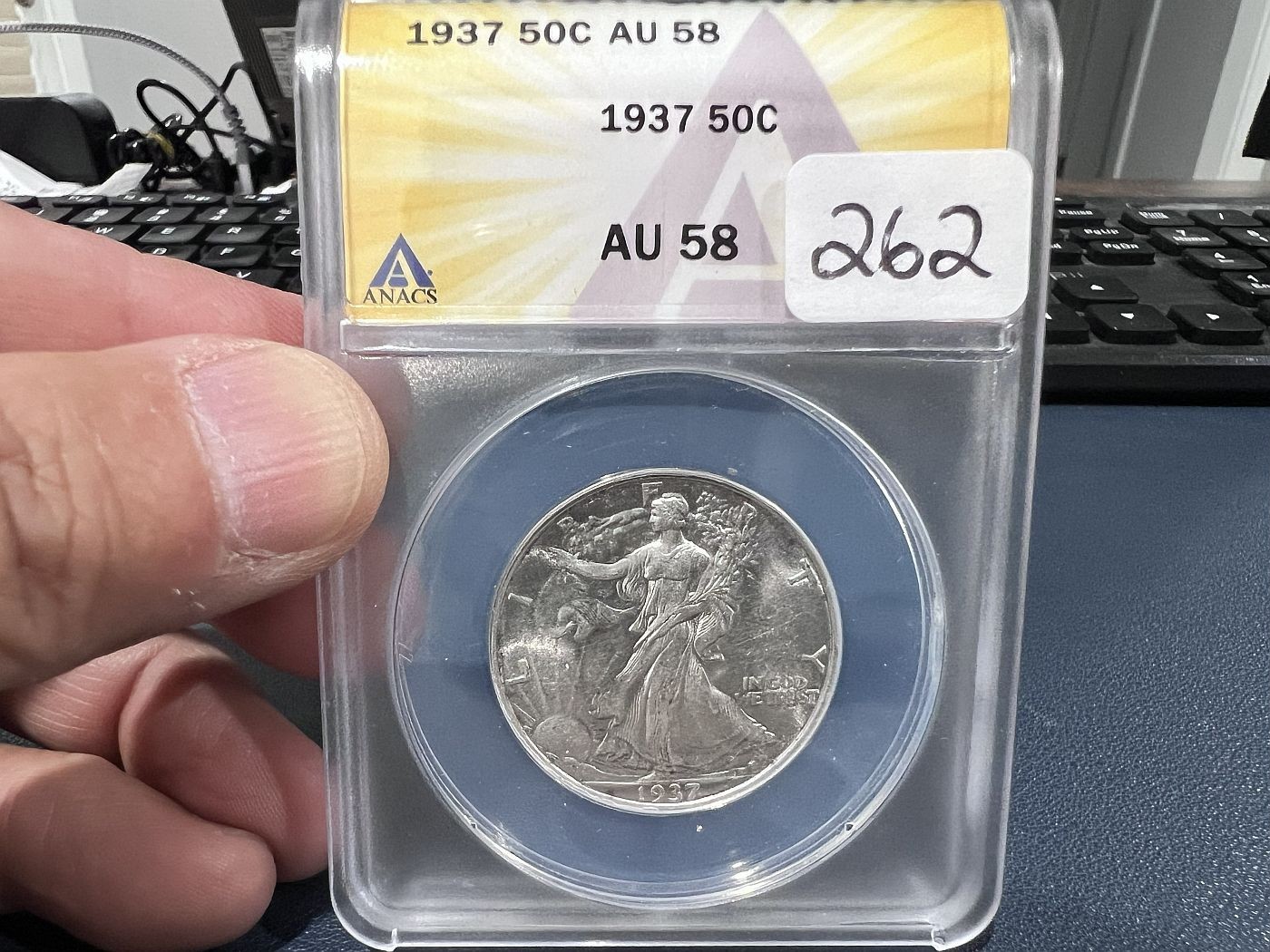 1937 50C Walking Liberty Silver Half Dollar Anacs AU 58