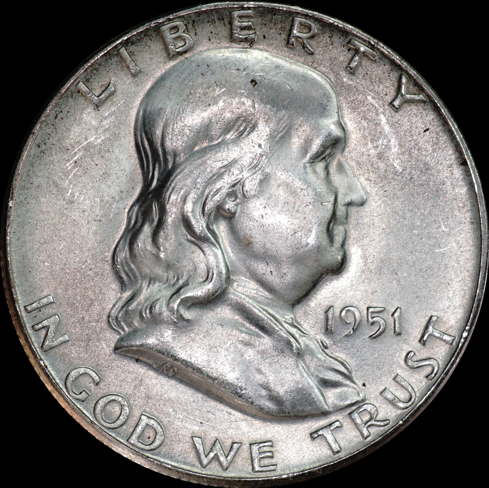 1951-S Franklin Half Dollar Nice Strike, Die Polish Rev, S over S, As Shown  646