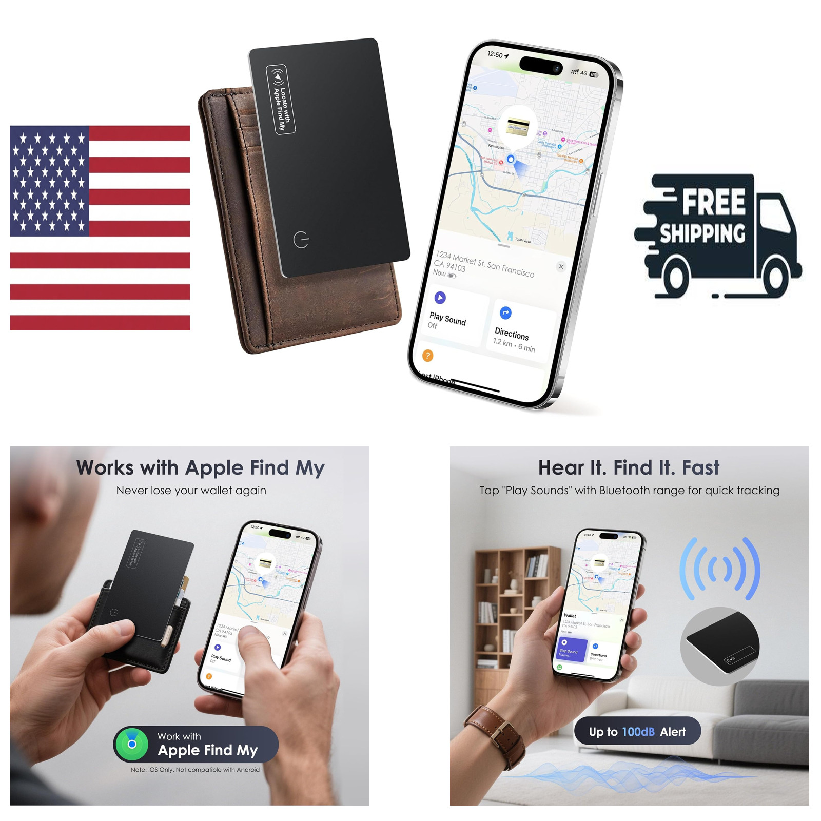 Wallet Tracker Card 0.07in Slim, Compatible with Apple Find My iOS Only