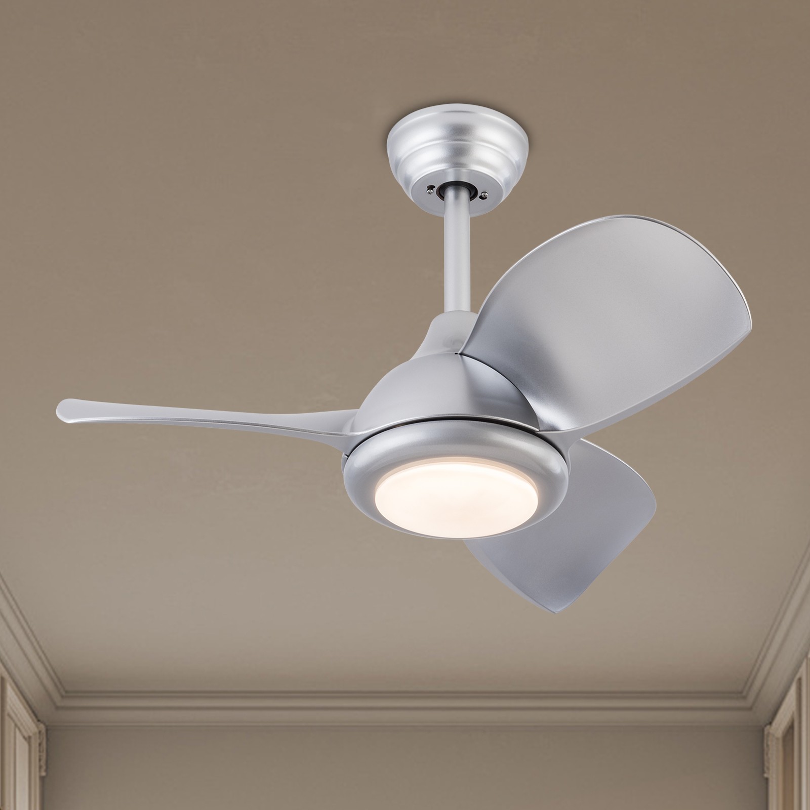 30 Inch Silver Ceiling Fan with Light & Remote Control , 3 Blades Design New