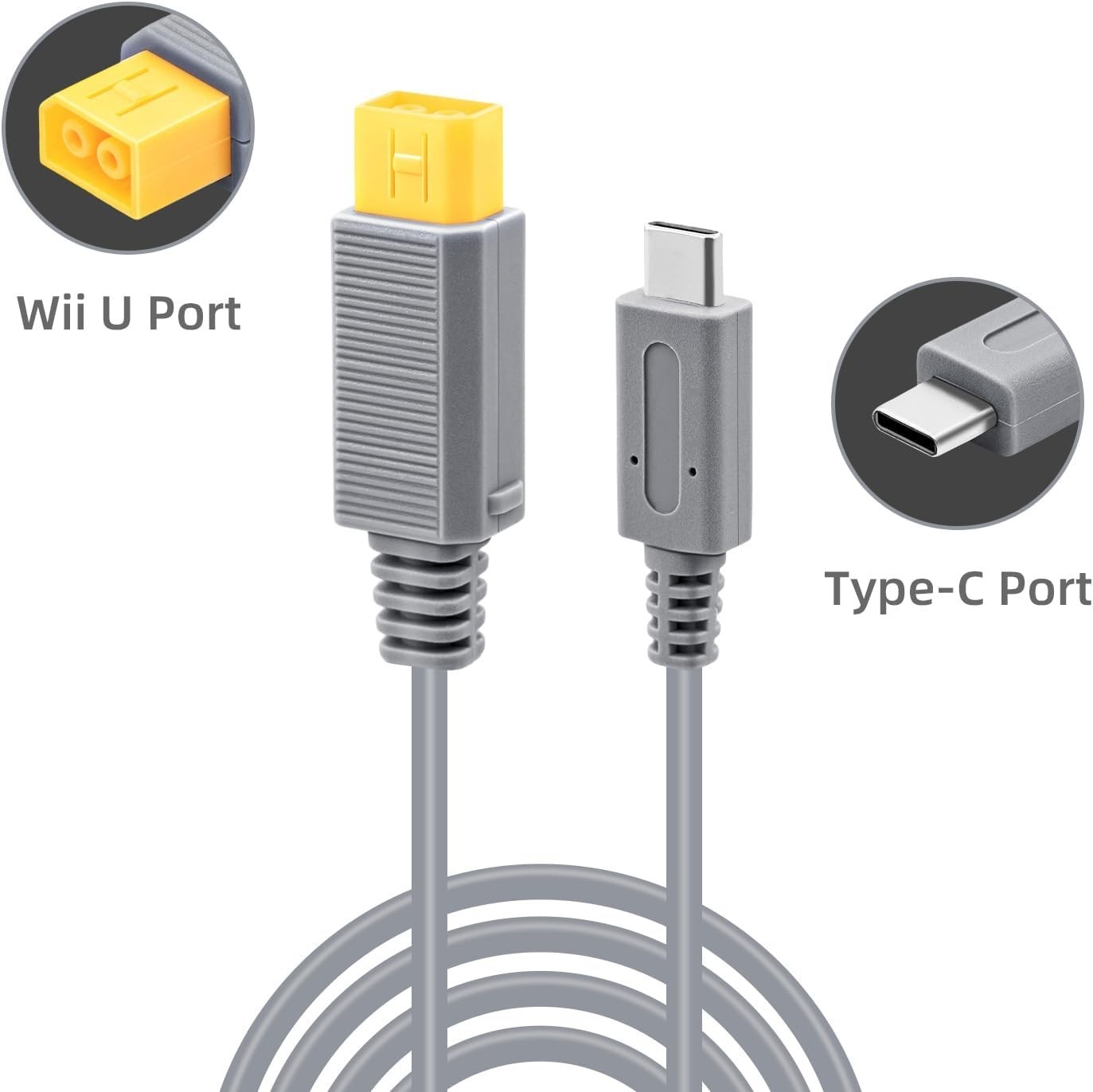 Durable 6.5Ft Type C Power Cable for Wii U - Lightweight & Portable Solution