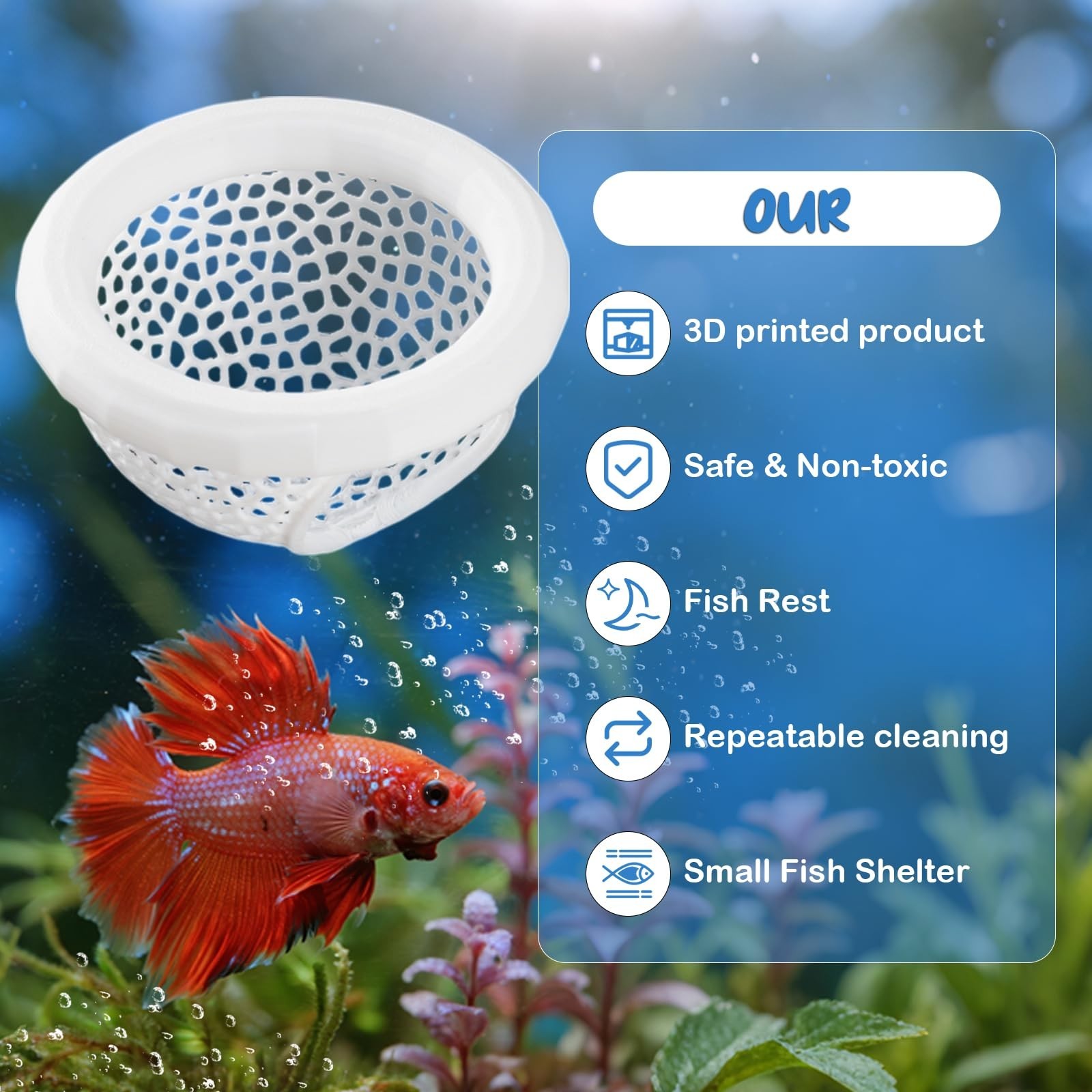 2 Sizes Floating Betta Fish Hide and Shrimp Cave – 3D Printed Aquarium Ham
