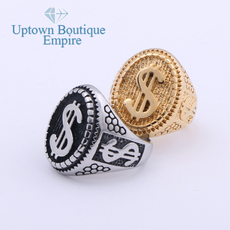 Casino Lucky Money Dollar Sign Men's Stainless Steel Oval Ring Size:8-13 #AAJ