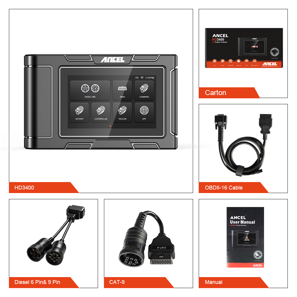 ANCEL HD3400 DPF Regen Heavy Duty Truck Diagnostic Scanner OBD2 Car Code Reader