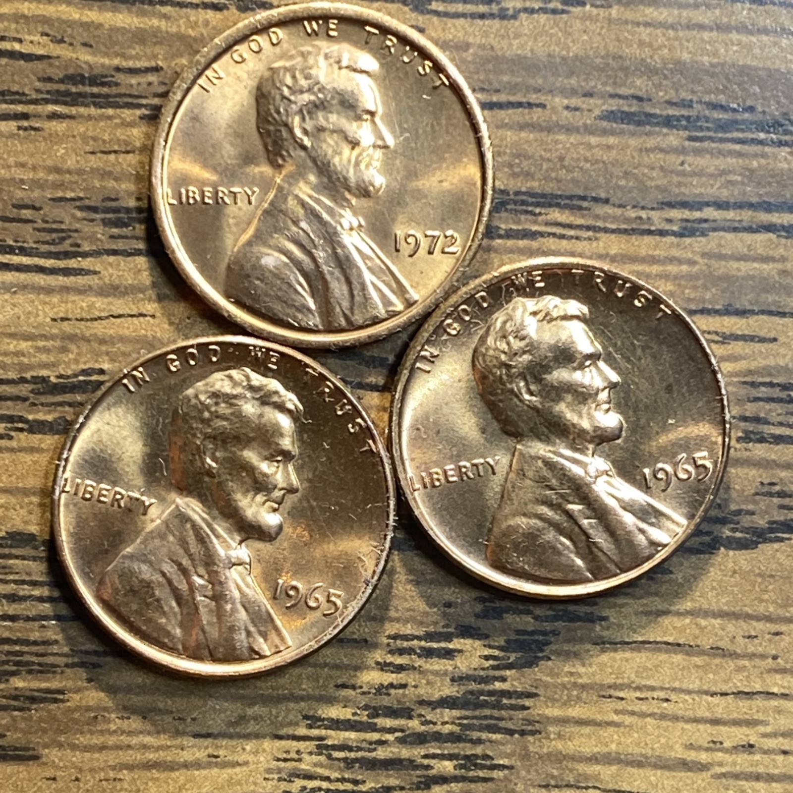 Lot Of3- Uncerculated Lincoln Pennies 2- 1965  1-1972 Pennies $6.95 Free Shippin