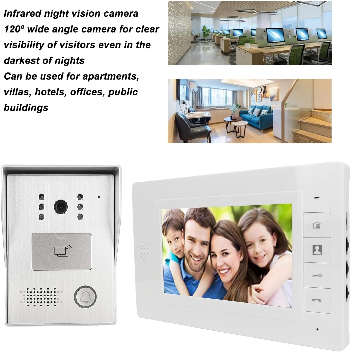 Wired Video Intercom System, 7 Inch TFT Colorful Screen Video Doorbell