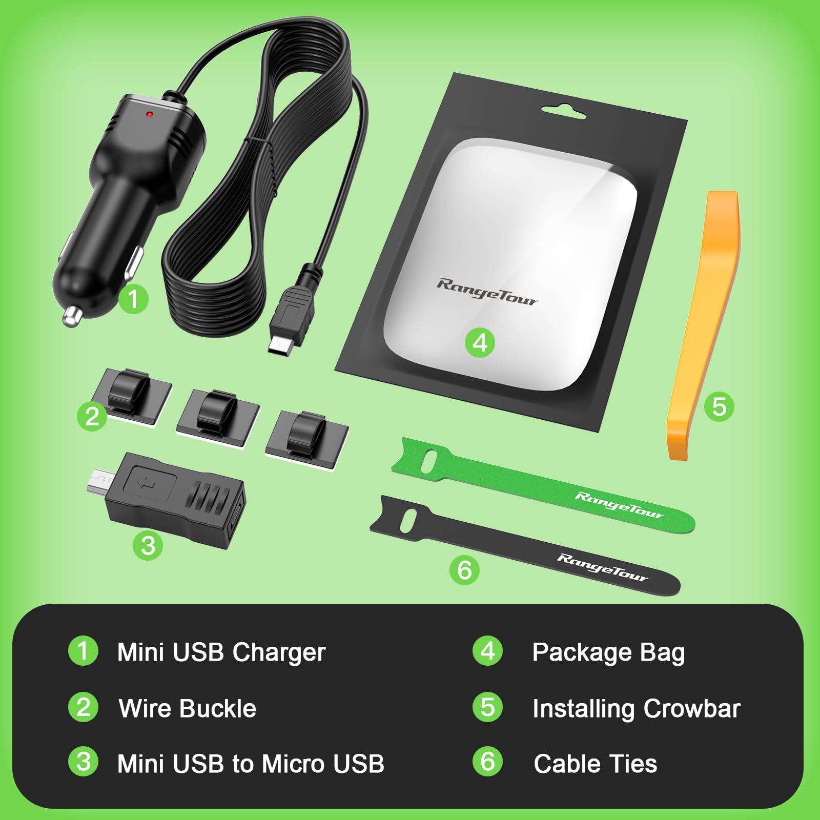 Range Tour Dash Camera Car Charger, Mini USB and 2A-I-Mini/Micro USB, Black