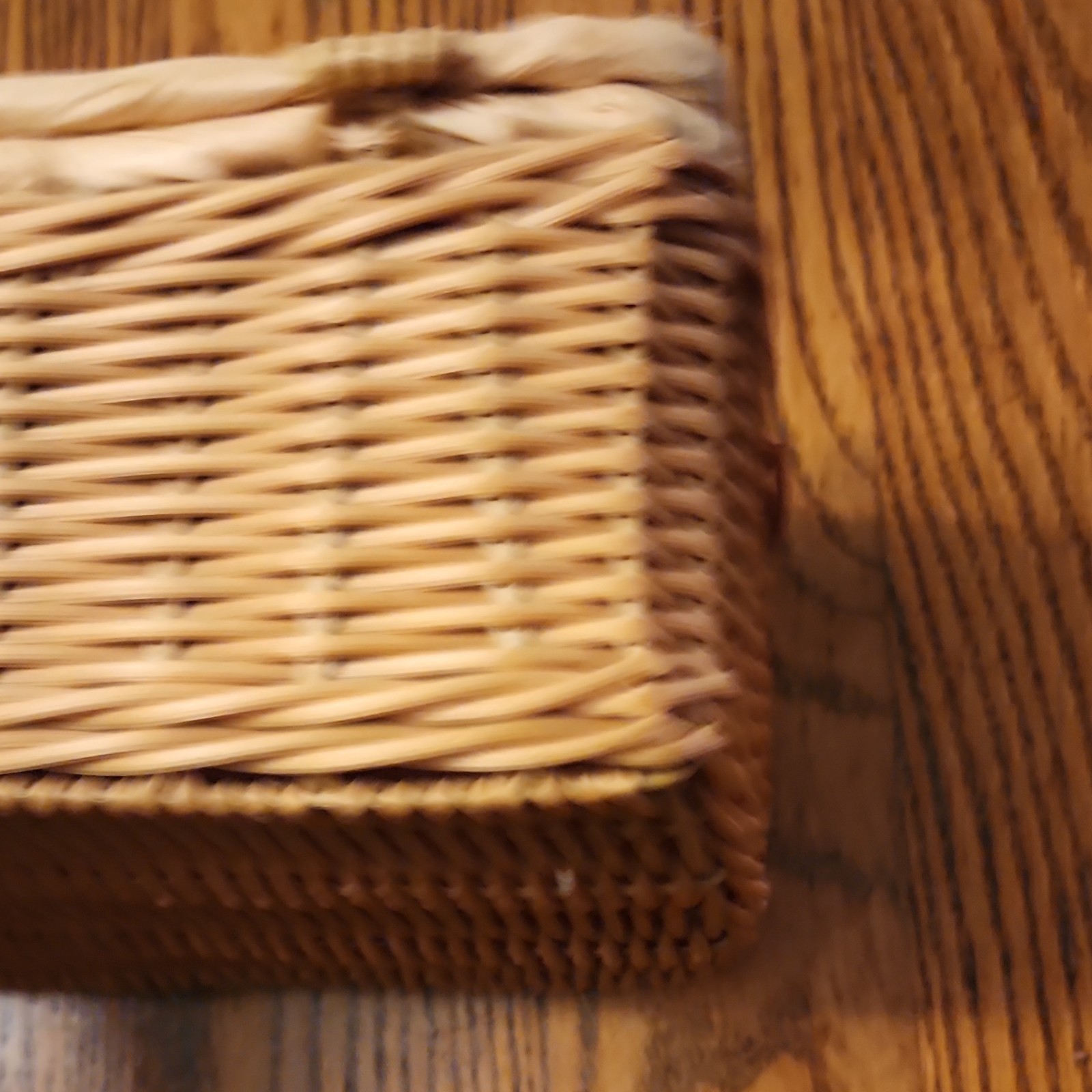 Beige Rectangular Wicker Basket with Lid