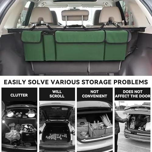 Car Trunk Organizer, Backseat Hanging Large Storage with Adjustable Green