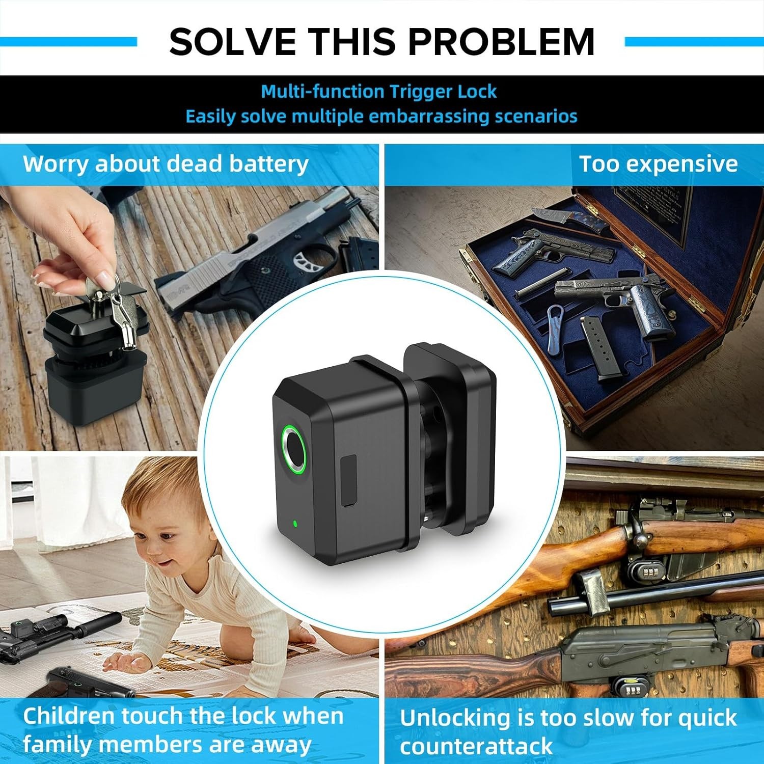 Biometrics Gun Trigger Lock,Fingerprint and Key Unlocked Trigger Locks,Quick Rel