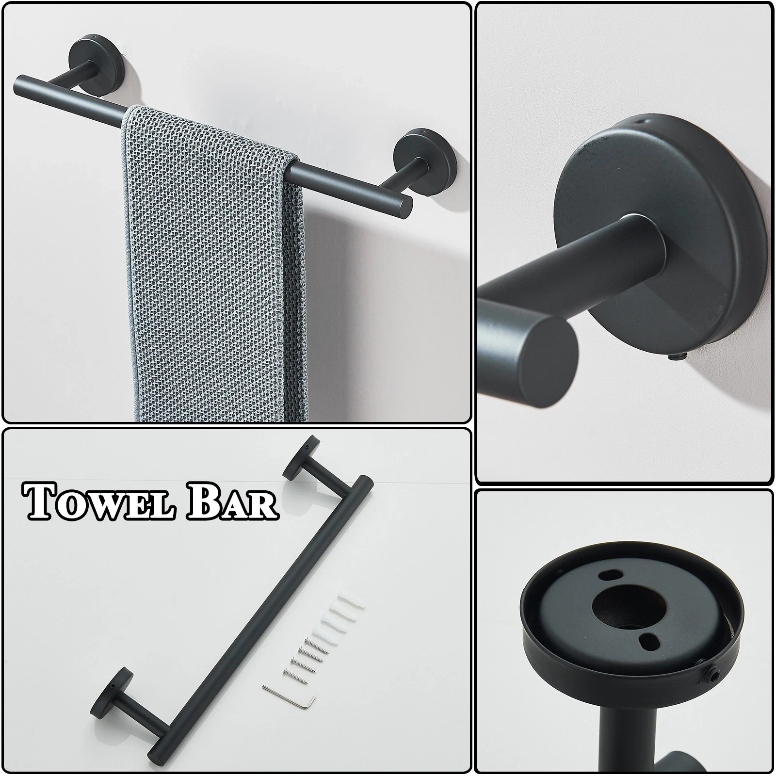 Matte Black 10-Piece Complete Bathroom Accessory Set Towel Bar & Hardware Kit
