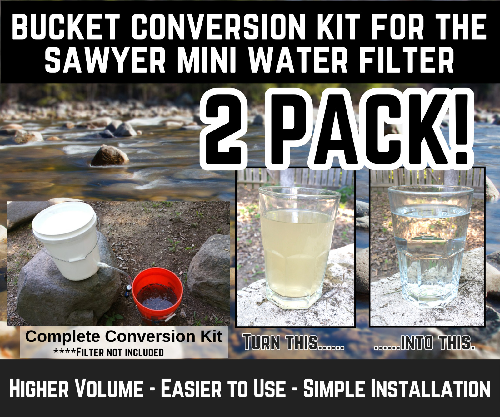 2 PACK Sawyer Mini Water Filter Bucket Kit - Get Ready | Clean Water | Prepper