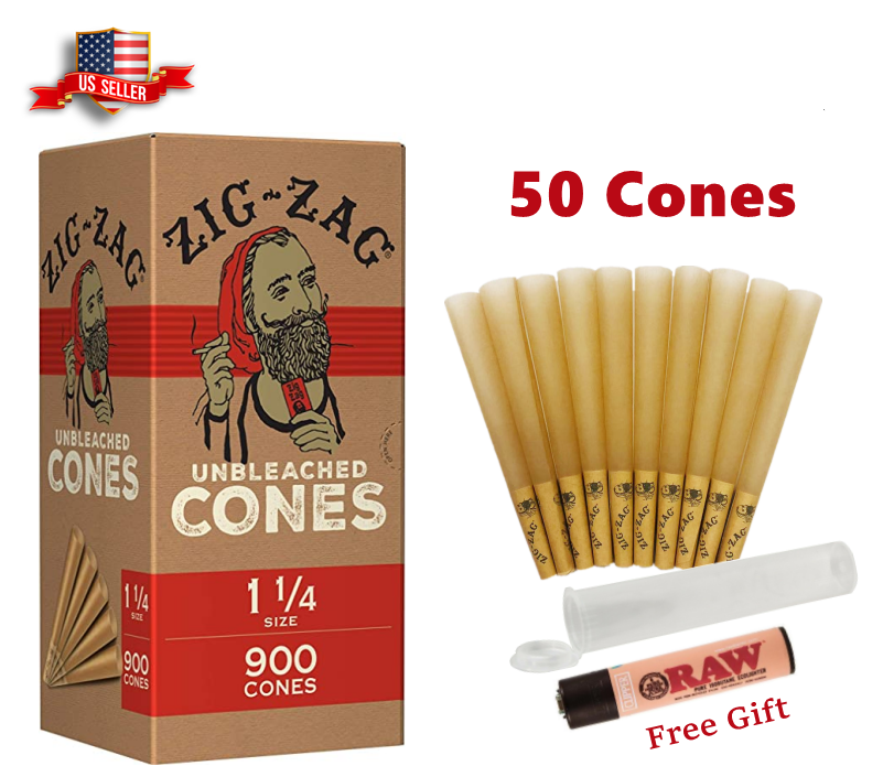 Zig-Zag® Unbleached Paper Cones 1 1/4 Size 50 Pack & Clipper Lighter / Tube