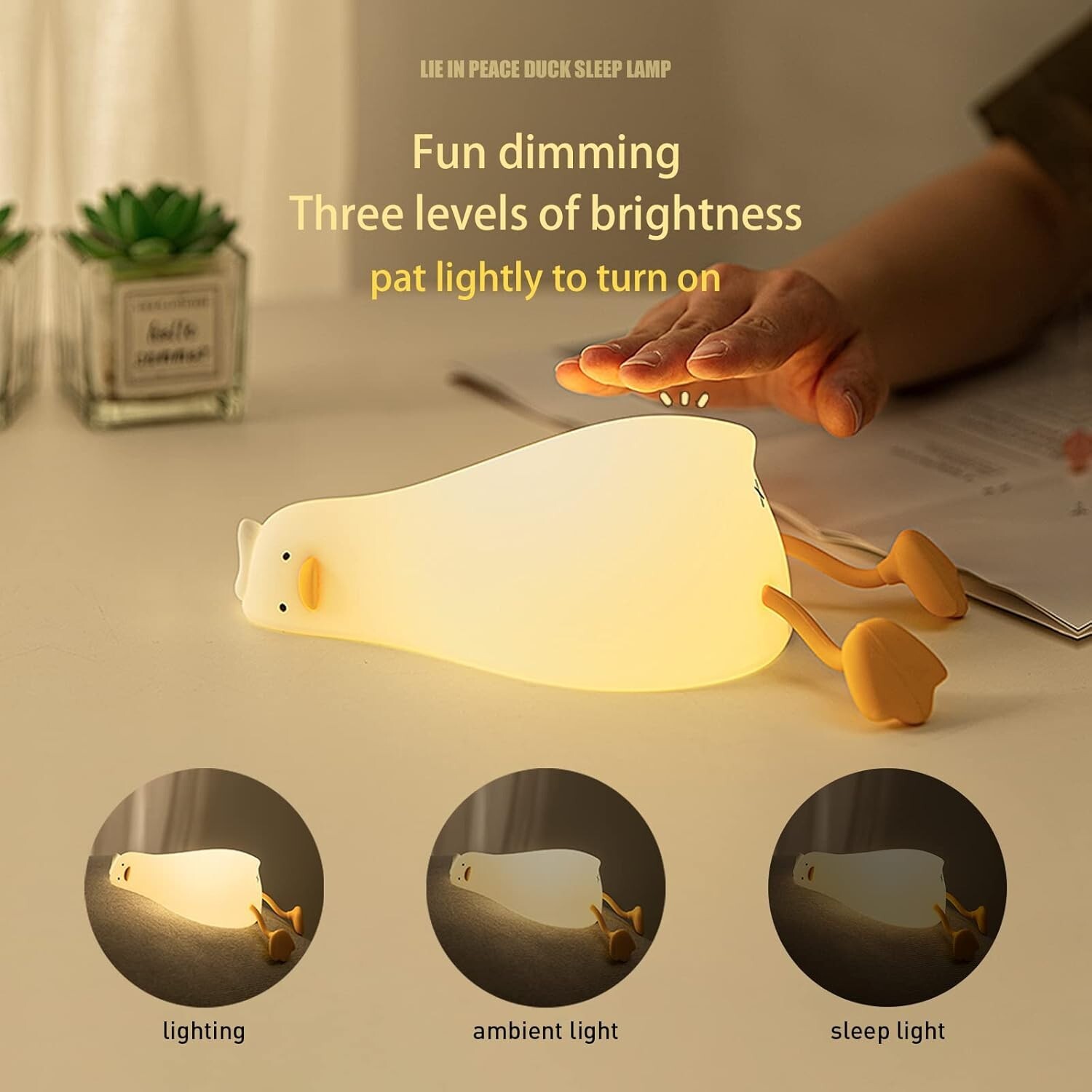 Buwect Lying Flat Duck Sleep Lamp, 3 Level Dimmable Nursery Nightlight, LED Lamp