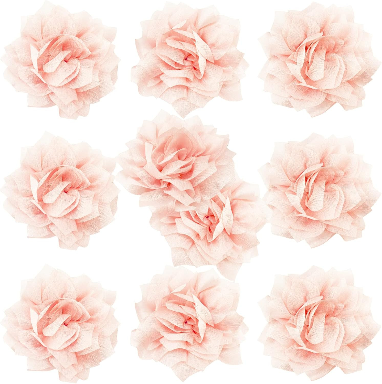 10Pcs Handmade Chiffon Flower 4" Flat Back Fabric Appliques for Party Wedding De