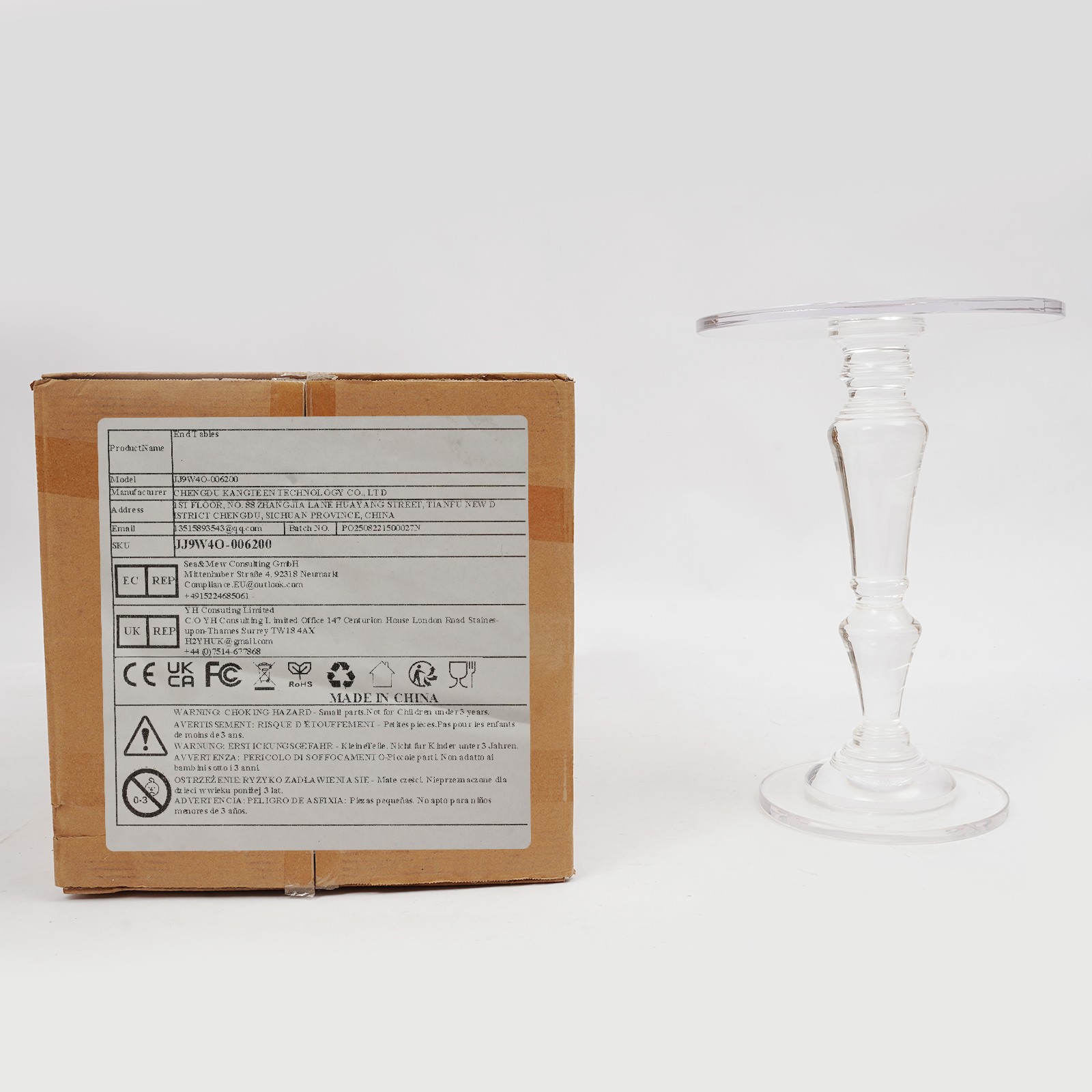 Acrylic End Table, Clear Side Table, Modern Coffee Table With Round Tabletop