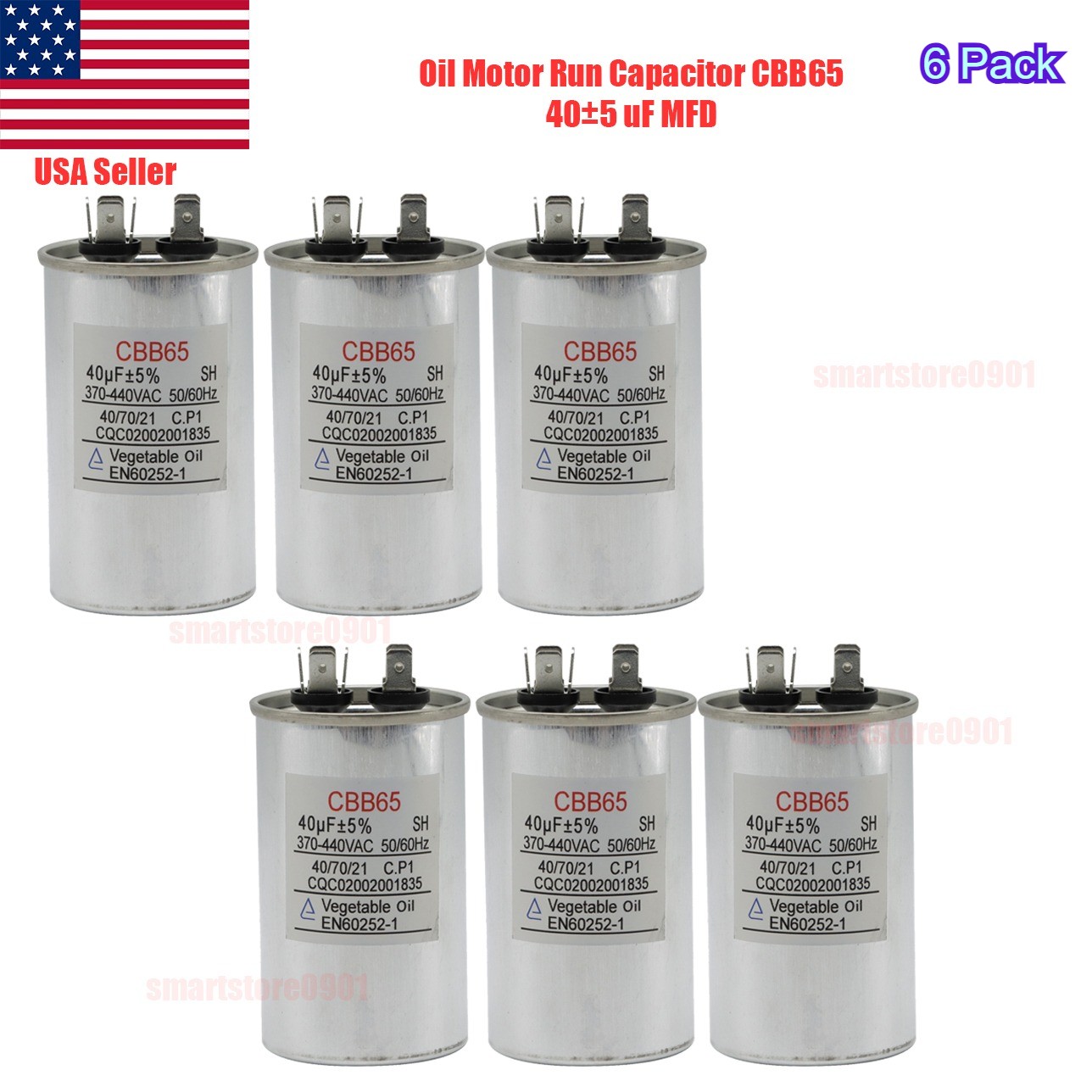 40 uF MFD 370 440 V VAC High Quality Oil Motor Run Capacitor CBB65 - 6 Pack