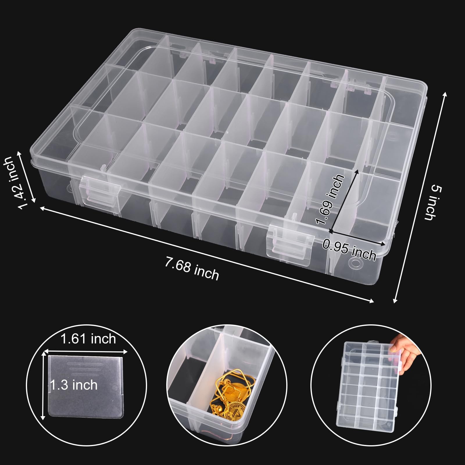 2 Pack 24 Grids Clear Plastic Organizer Box, Storage 24 Grids(2PCS),