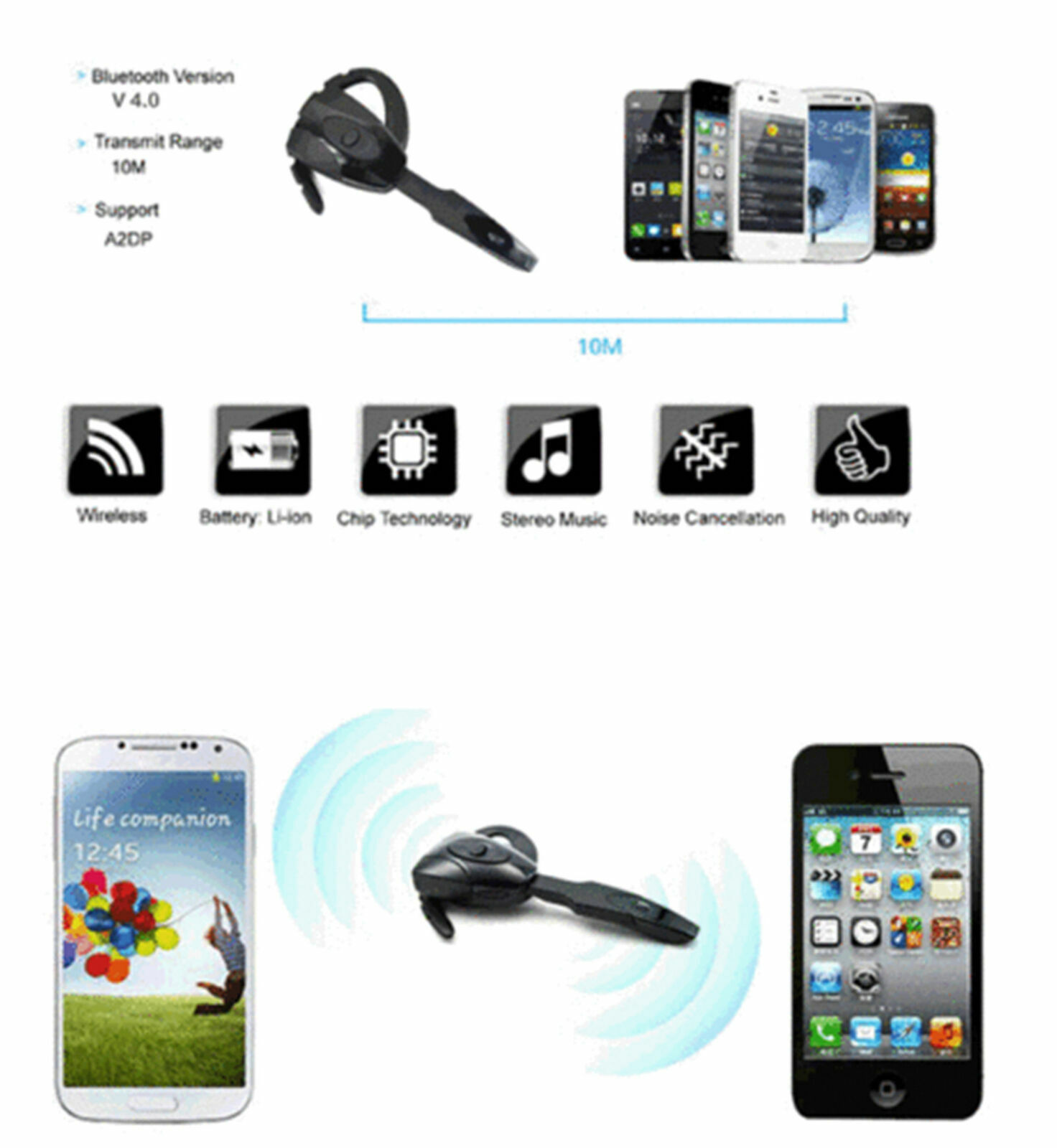 Bluetooth Headset Sport Headphone Wireless Hands-free Earphone for Calling