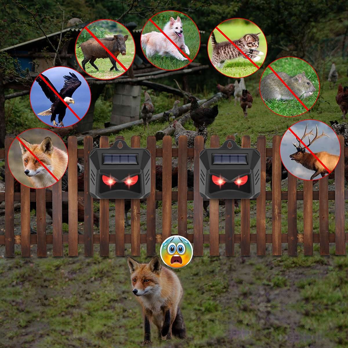 Solar Flashing Light Ultrasonic Animal Repellent Skunk Deer Raccoon For Garden