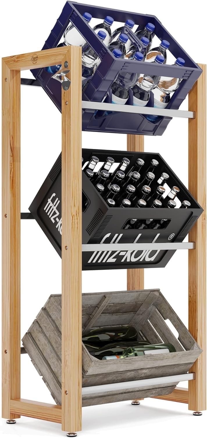 3 Drinks Crate Shelf Crates Box Holder Drinks Shelf Bamboo Born Stainless Steel