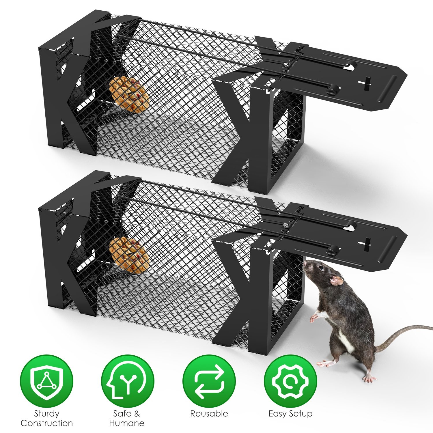 2 Pack Mouse Traps Cage Live Humane Animal Catch Rat Vole Mice Trap Rat Trap