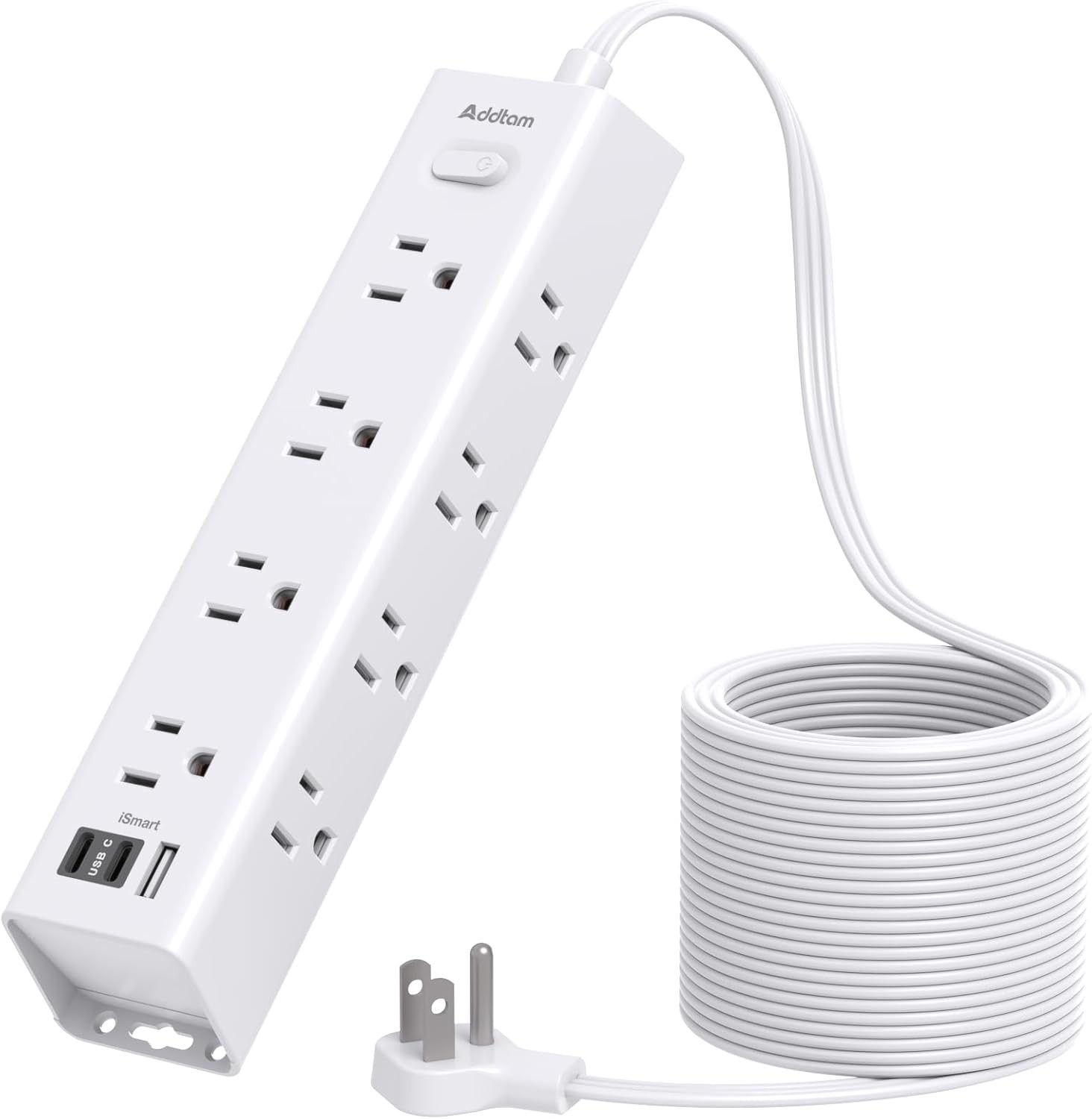 15Ft Extension Cord with Multiple Outlets, Addtam Flat Plug Power Strip Surge Pr