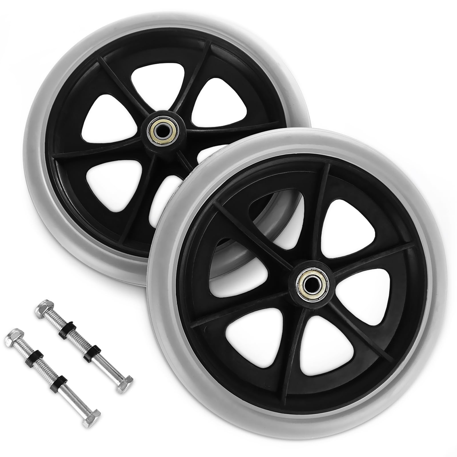 2Pcs Walker Wheels , 8 Inch Wheelchair Front Wheels with 2 Axles, Rubber Roll...
