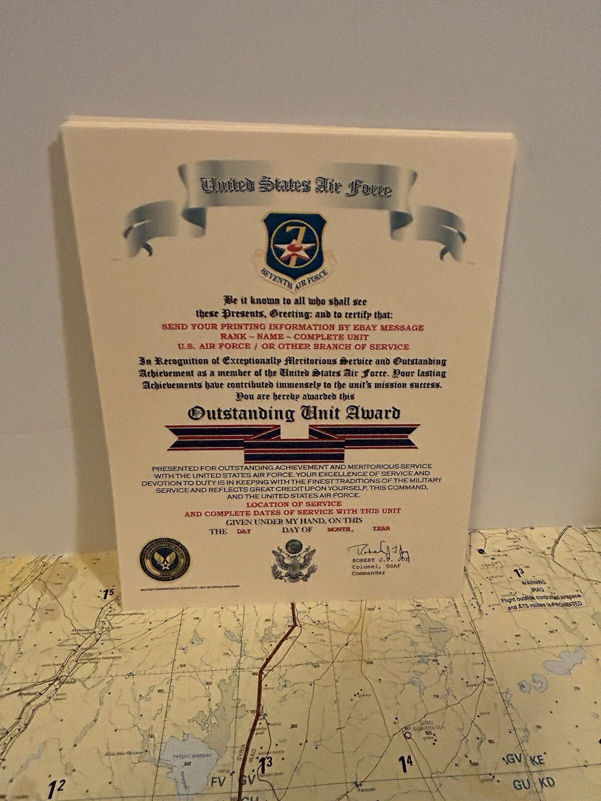 U.S. AIR FORCE / SEVENTH AIR FORCE - OUTSTANDING UNIT AWARD CERTIFICATE