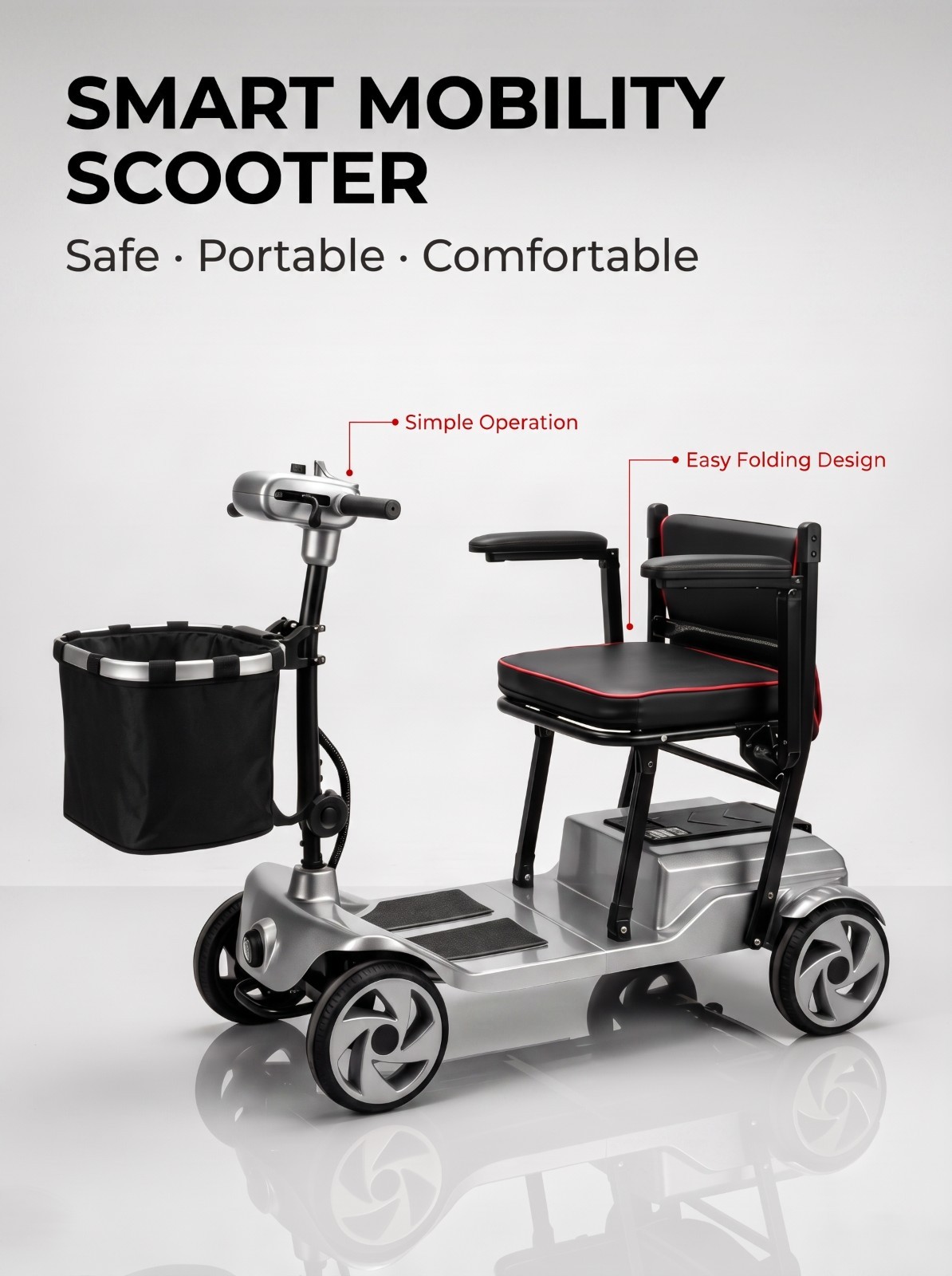 Lightweight Mobility Scooters for Seniors Removable Battery & Quick Fold Design