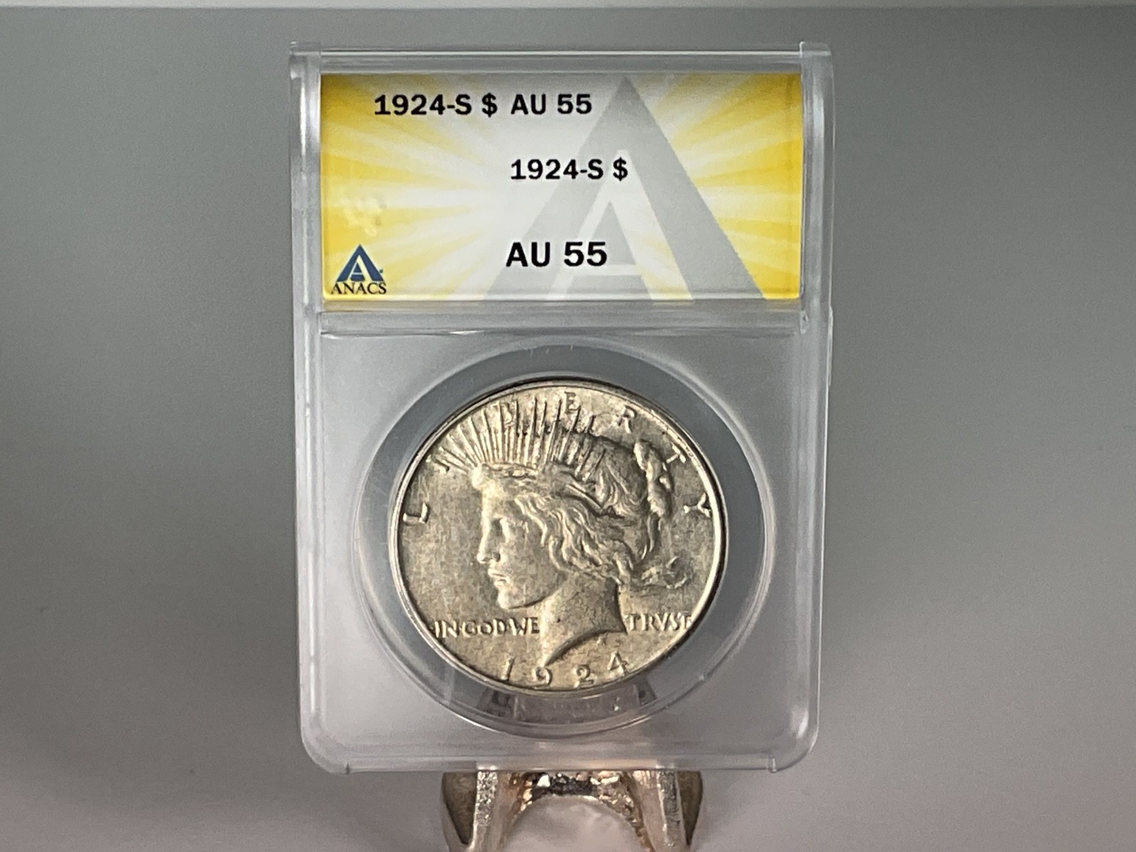 1924-S San Francisco ANACS AU-55   Peace $1 Dollar 90% Silver Nice Coin!