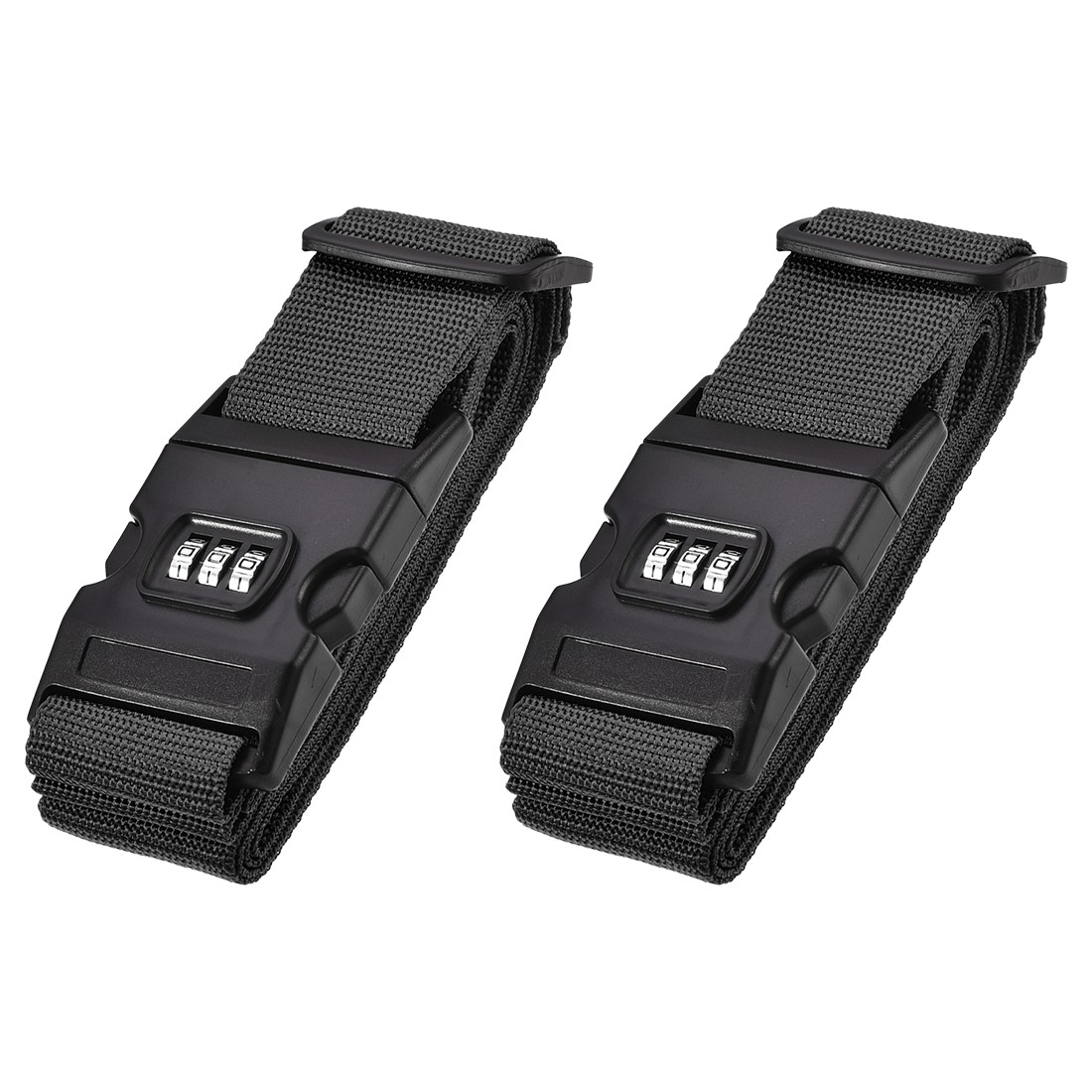 2 x Luggage Straps Suitcase Belts with Buckle, Combination Lock, 2Mx5cm Black