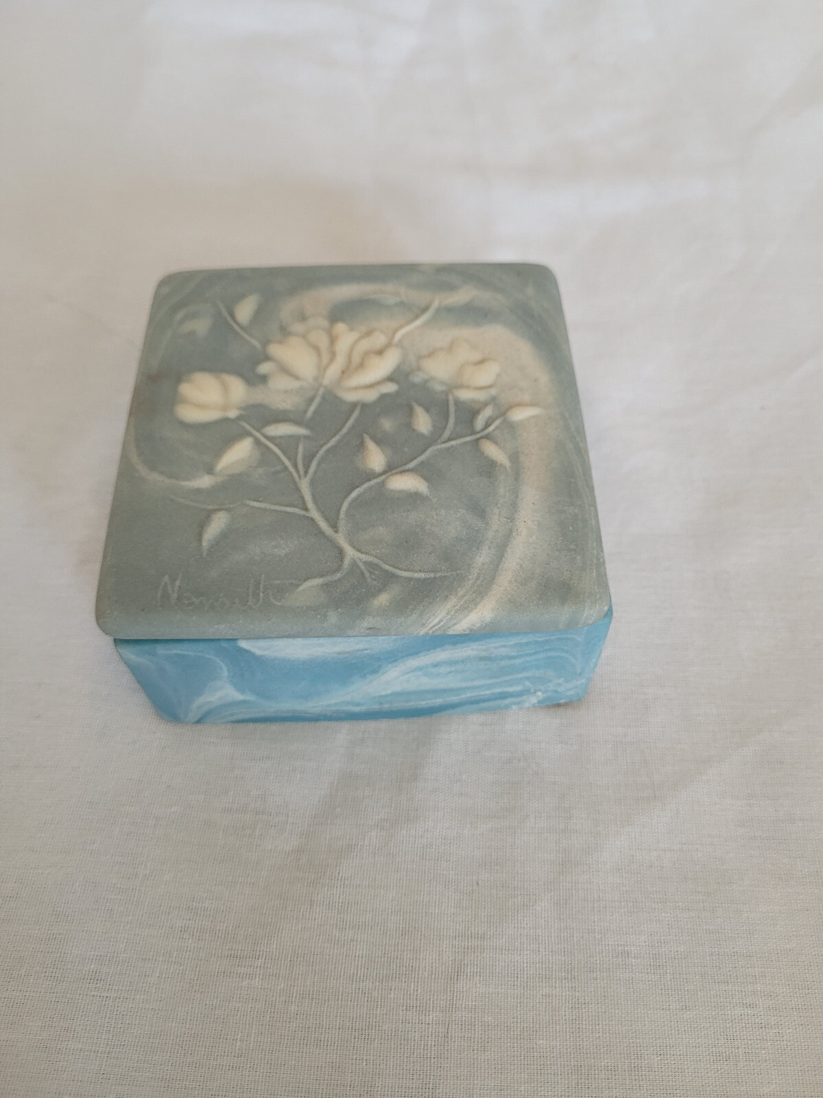 Blue incoly trinket box 4" x 4"