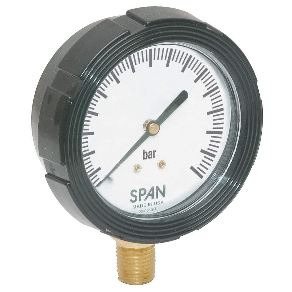 SPAN LFS-210-25 BAR-G Pressure Gauge,0 to 25 Bar,2-1/2In,1/4In 5NNA7