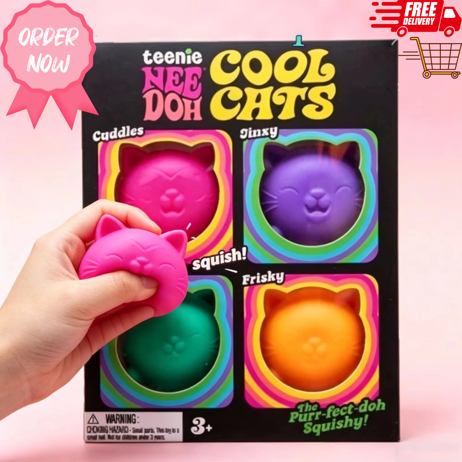 [NeeDoh Teenie Cool Cats 4-Pack Schylling Squishy Kittens Fidget Stress Toy]
