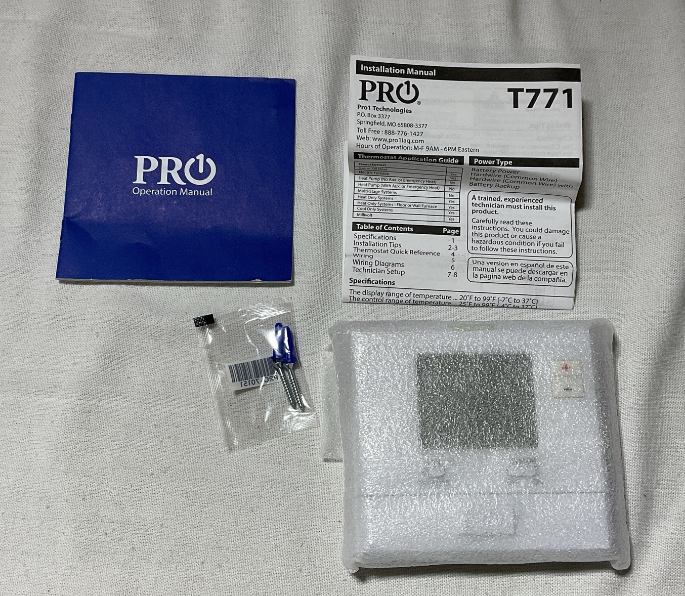Pro1 IAQ T771 Non-Programmable Heat Cold Thermostat NO BATTERIES, OPEN BOX #1 A6