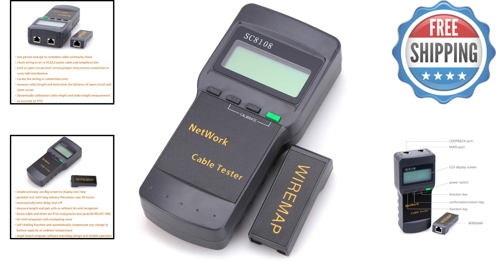 Digital Network Cable Tester for RJ45 STP UTP with Large Display & Battery Power